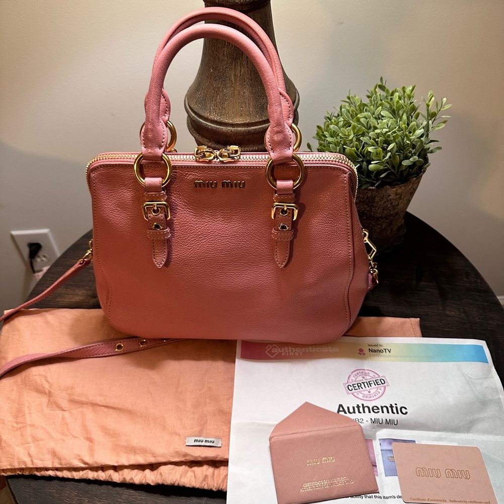 Miu Miu Rose Leather Satchel with Gold Accents - Picture 3 of 15